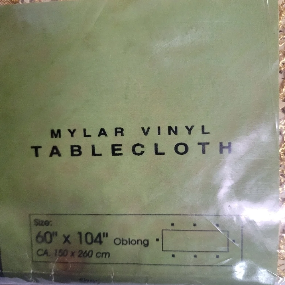 NIP Gold Mylar Vinyl Tablecloth Oblong 60